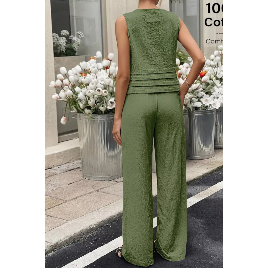 Sleeveless Top and Wide-Leg Pants Set Apparel and Accessories