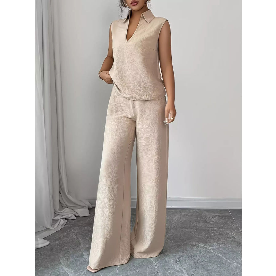 Sleeveless Top and Wide Leg Pants Set Apparel and Accessories