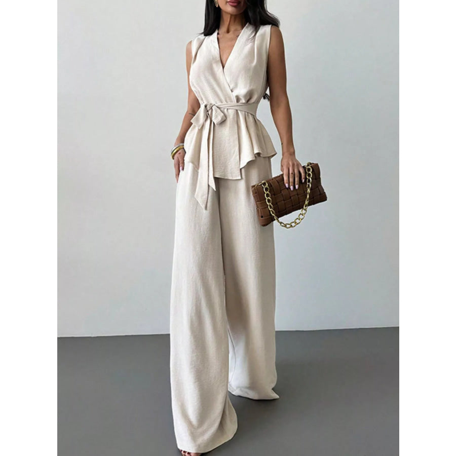 Sleeveless Top and Wide-Leg Pants Set Apparel and Accessories
