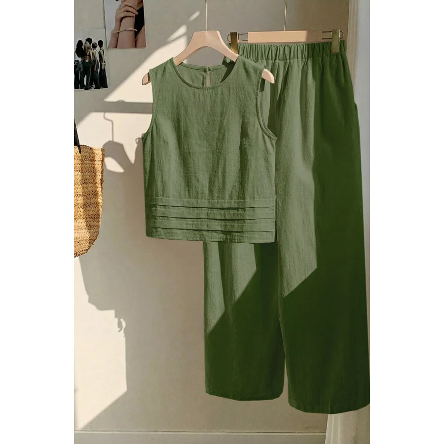 Sleeveless Top and Wide-Leg Pants Set Apparel and Accessories