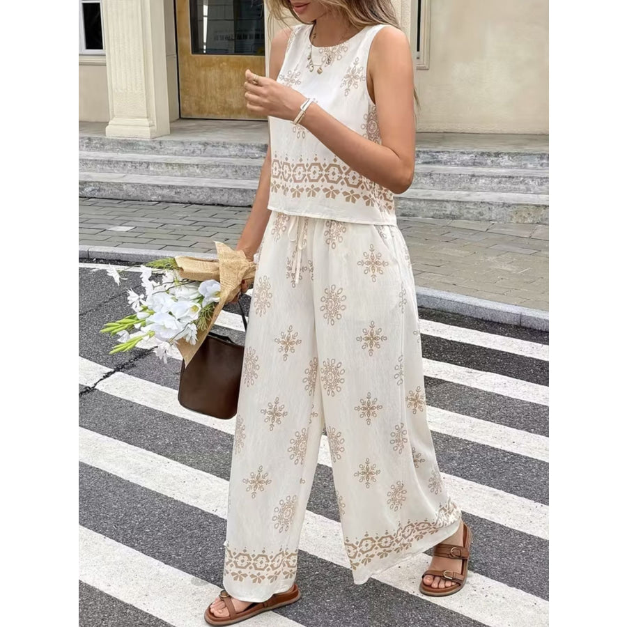 Sleeveless Top and Wide Leg Pants Set Apparel Accessories