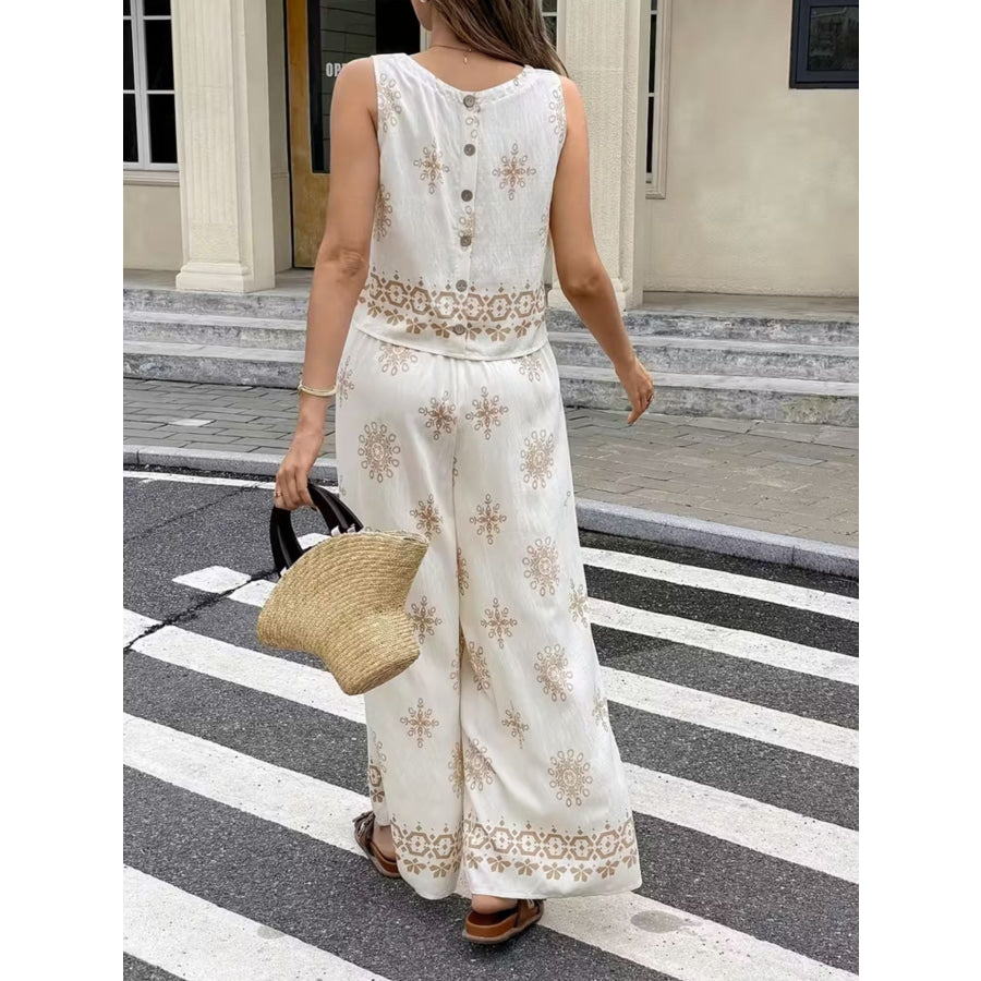 Sleeveless Top and Wide Leg Pants Set Apparel Accessories