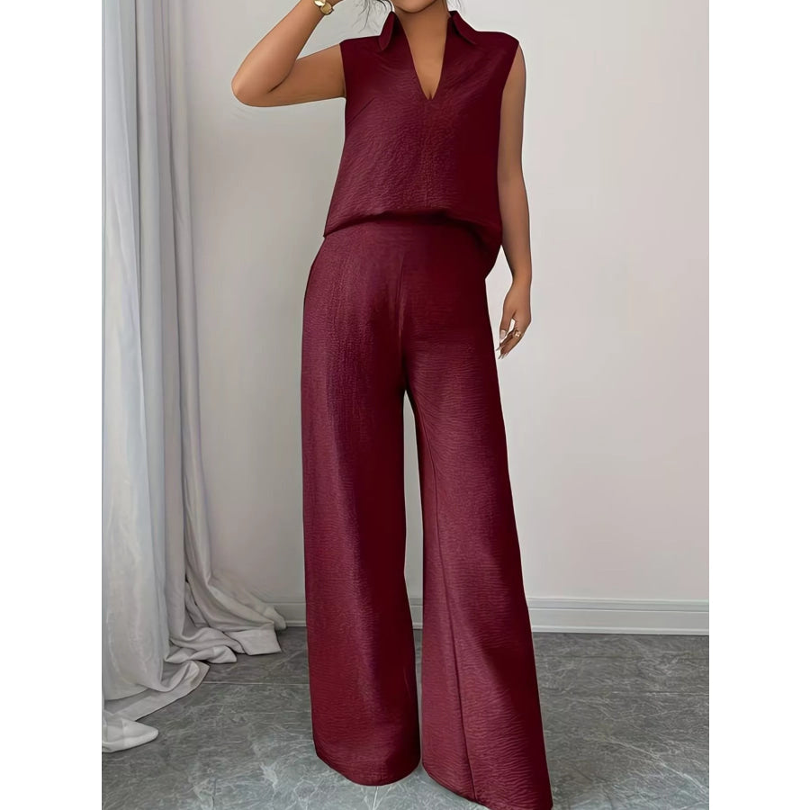 Sleeveless Top and Wide Leg Pants Set Apparel and Accessories