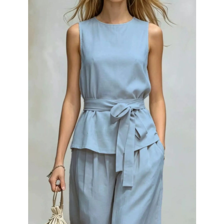 Sleeveless Top and Wide-Leg Pants Set Apparel and Accessories