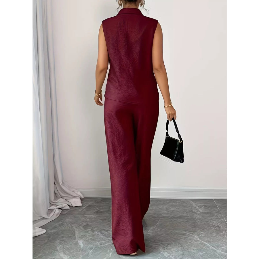 Sleeveless Top and Wide Leg Pants Set Apparel and Accessories