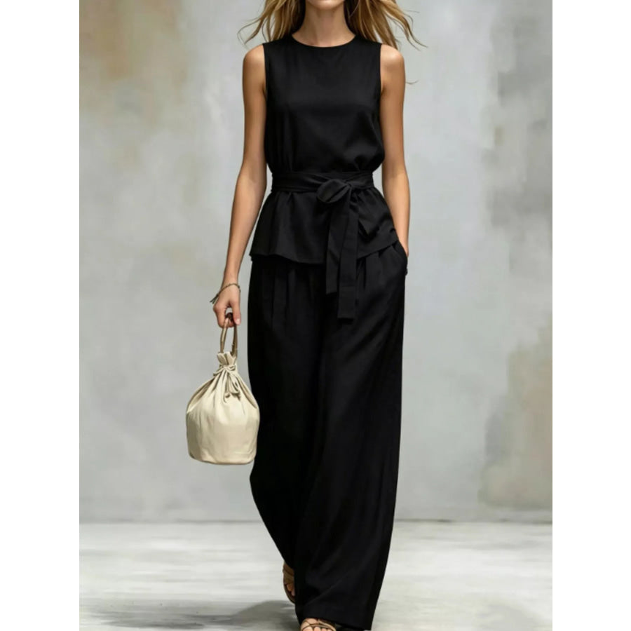 Sleeveless Top and Wide-Leg Pants Set Black / S Apparel and Accessories