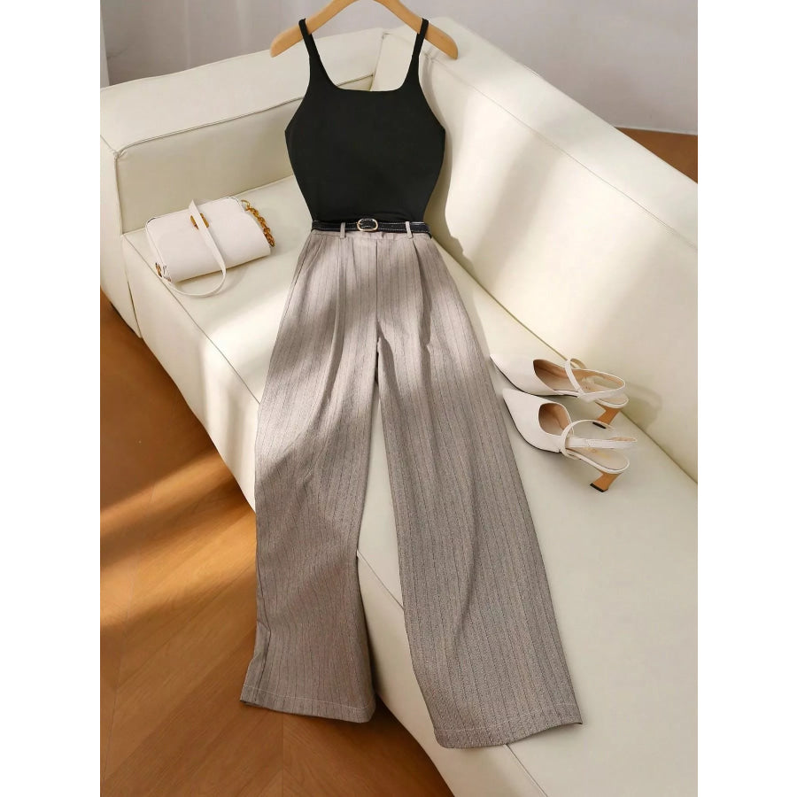 Sleeveless Top and Wide-Leg Pants Set Camel / S Apparel and Accessories