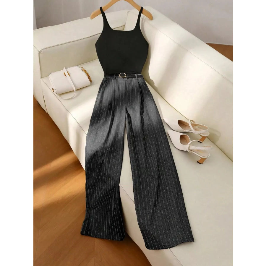 Sleeveless Top and Wide-Leg Pants Set Dark Gray / S Apparel and Accessories