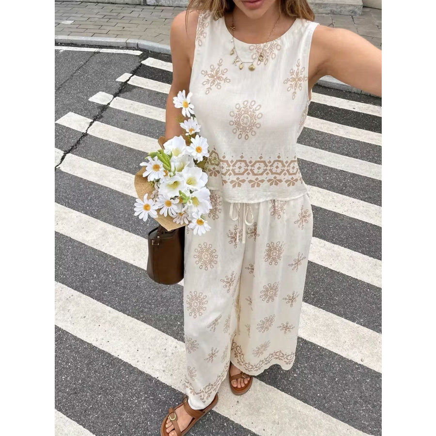Sleeveless Top and Wide Leg Pants Set White / S Apparel Accessories