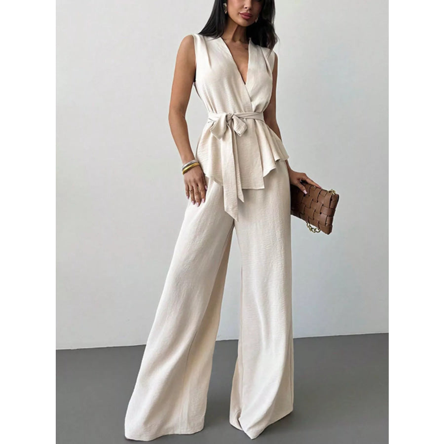 Sleeveless Top and Wide-Leg Pants Set White / S Apparel and Accessories
