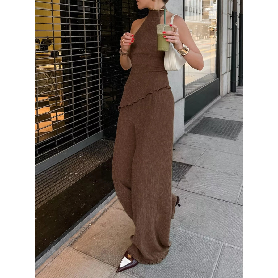 Sleeveless Top and Wide-Leg Pants Two-Piece Set Apparel and Accessories