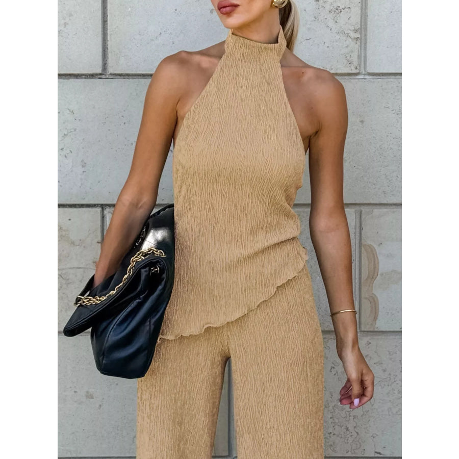 Sleeveless Top and Wide-Leg Pants Two-Piece Set Apparel and Accessories