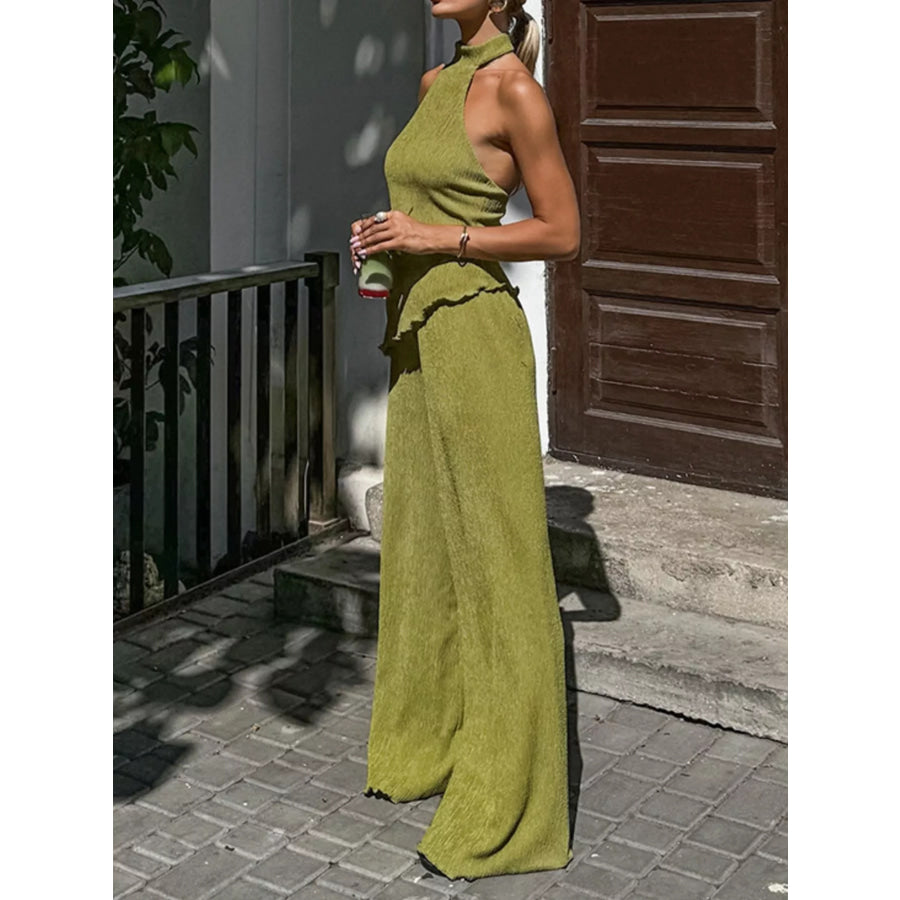 Sleeveless Top and Wide-Leg Pants Two-Piece Set Apparel and Accessories