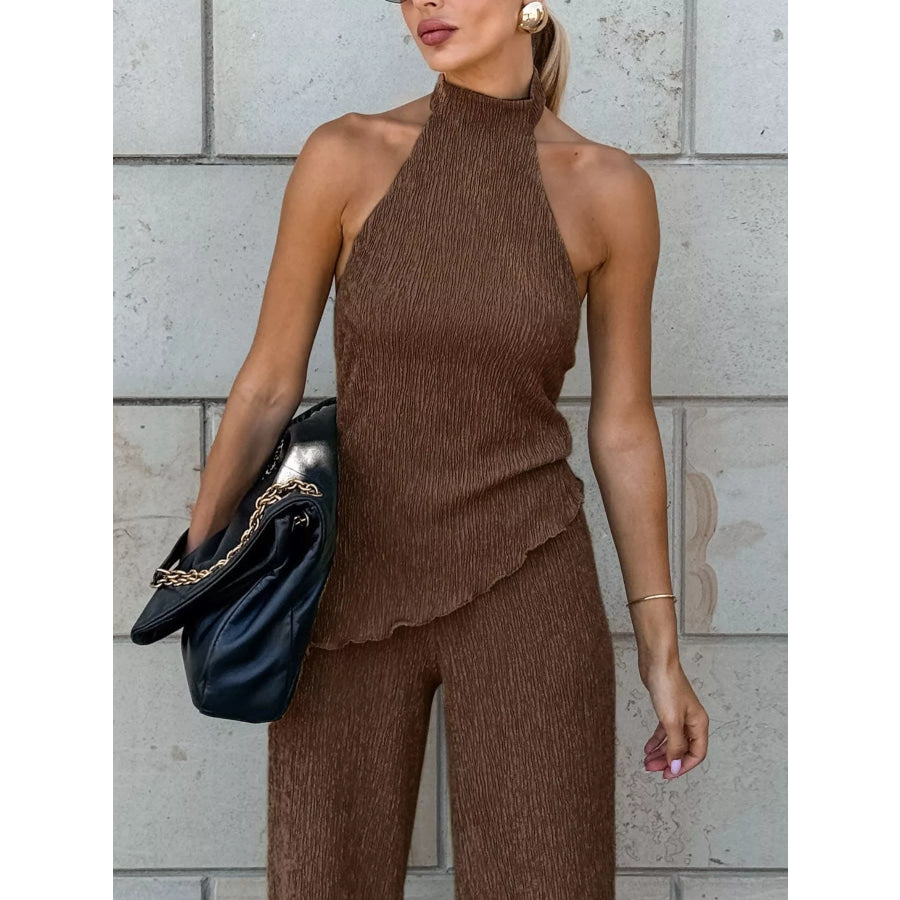 Sleeveless Top and Wide-Leg Pants Two-Piece Set Apparel and Accessories