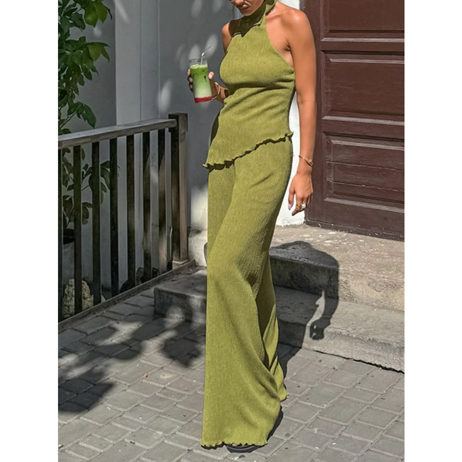 Sleeveless Top and Wide-Leg Pants Two-Piece Set Apparel and Accessories