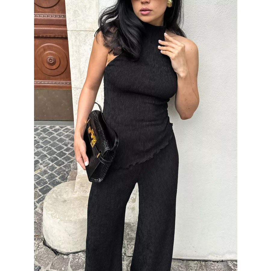 Sleeveless Top and Wide-Leg Pants Two-Piece Set Black / S Apparel and Accessories