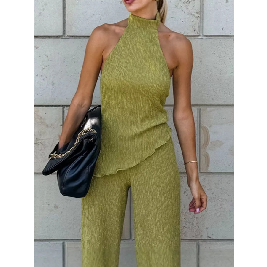 Sleeveless Top and Wide-Leg Pants Two-Piece Set Green / S Apparel and Accessories