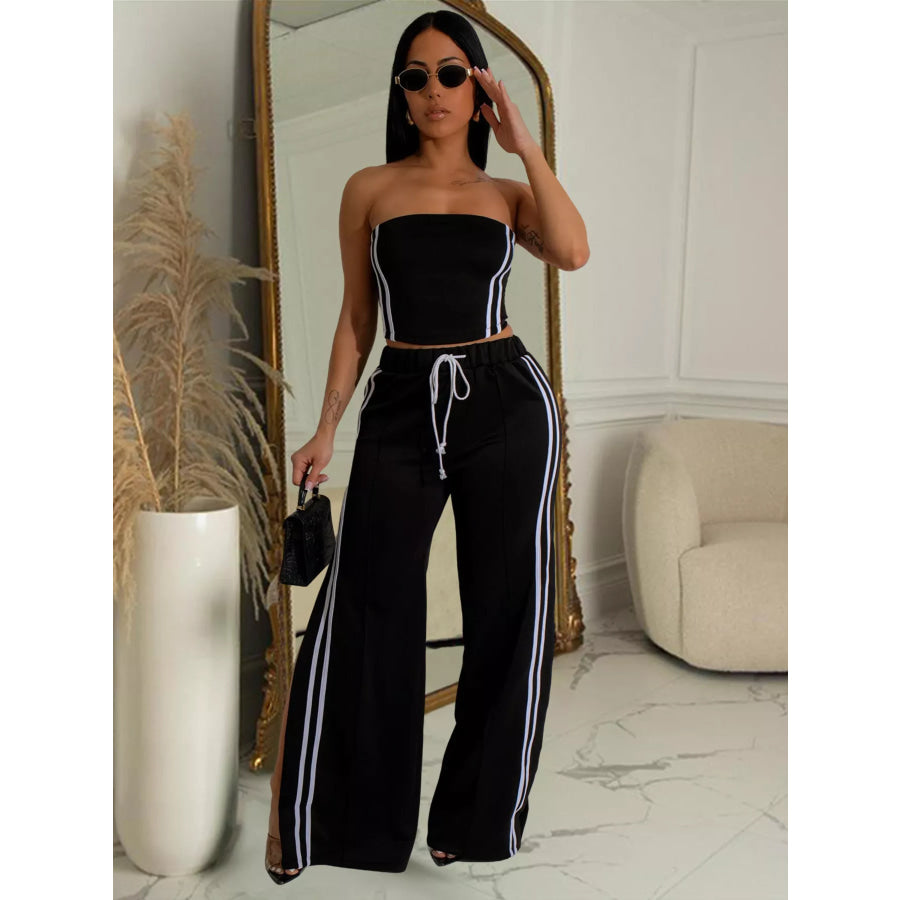 Sleeveless Tube Top and Wide Leg Pants Set Black / S Apparel and Accessories