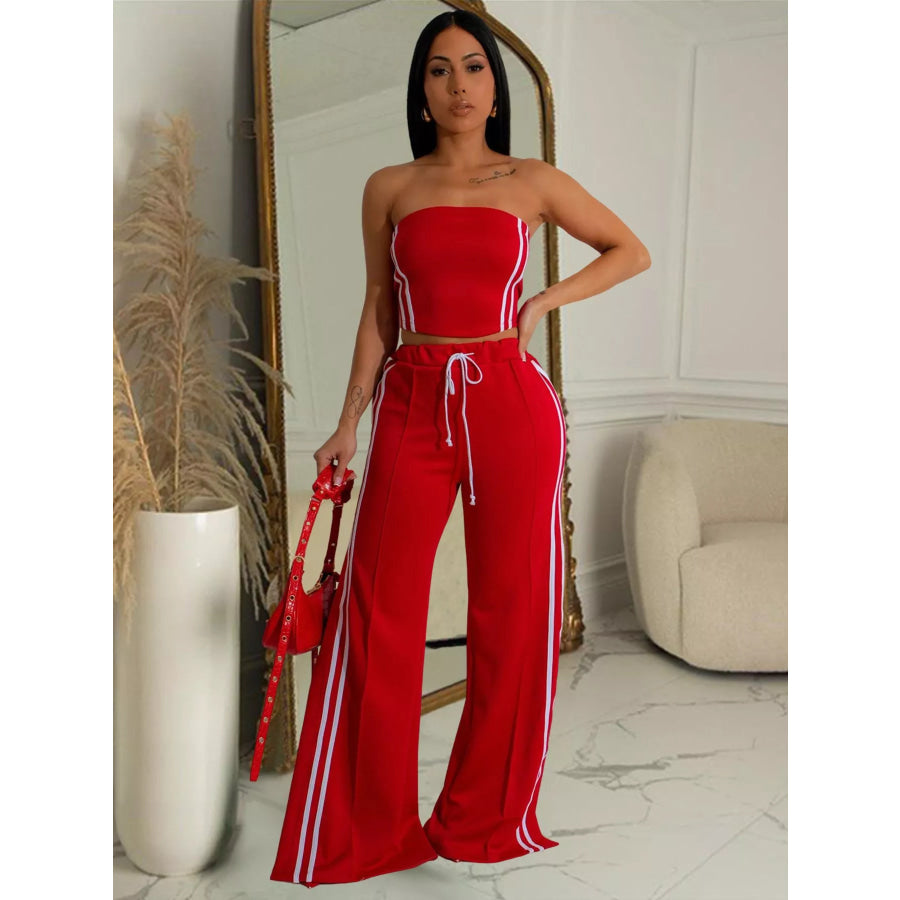 Sleeveless Tube Top and Wide Leg Pants Set Scarlet / S Apparel and Accessories