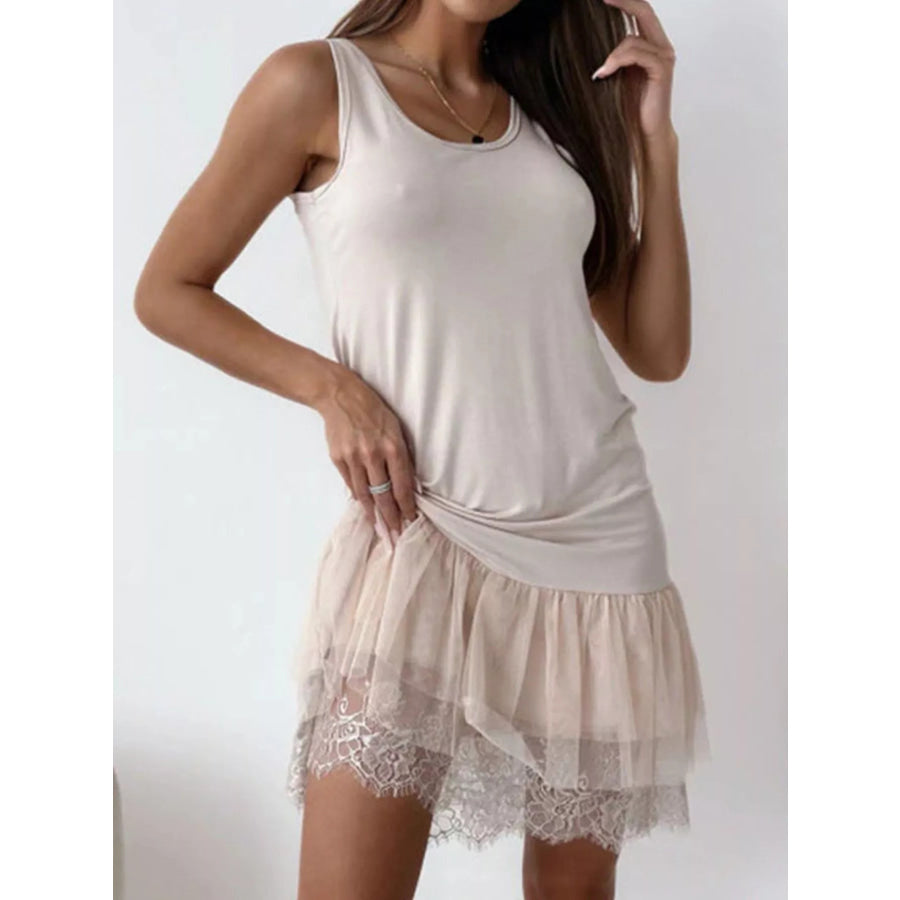 Sleeveless Tulle Hem Mini Dress Apricot / S Apparel and Accessories