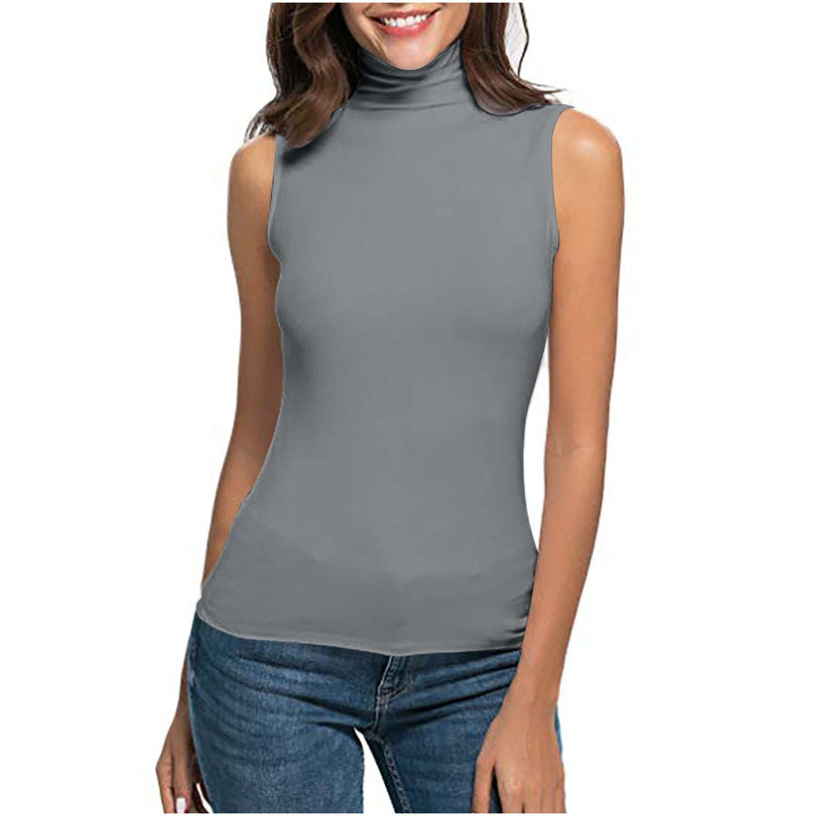 Sleeveless Turtleneck Slim Fit T-Shirt Grey / S Apparel and Accessories