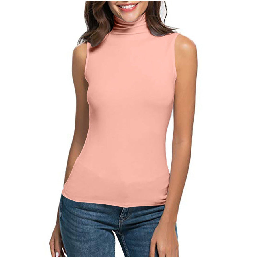 Sleeveless Turtleneck Slim Fit T-Shirt Lotus Root Color / S Apparel and Accessories