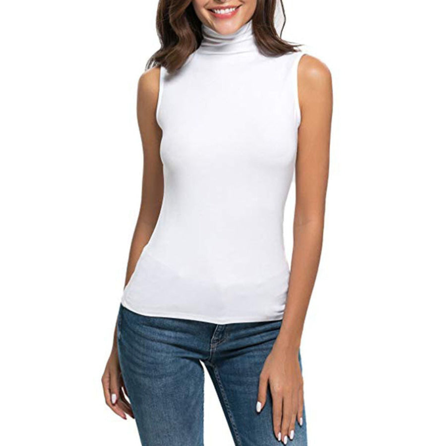 Sleeveless Turtleneck Slim Fit T-Shirt White / S Apparel and Accessories