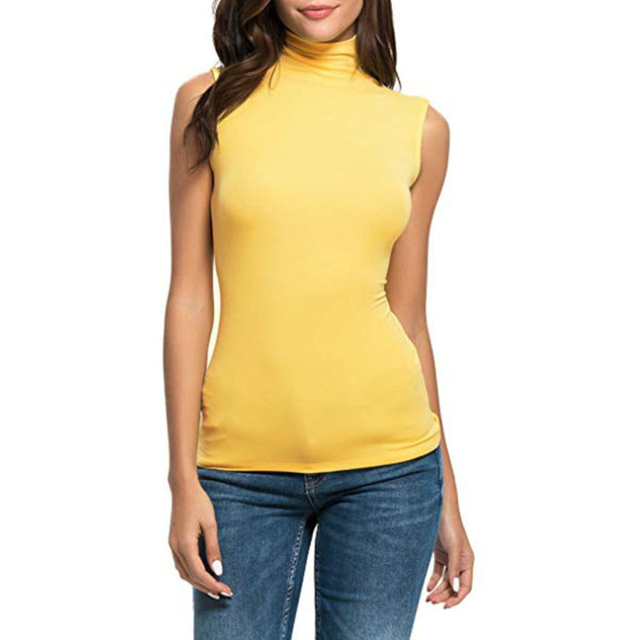 Sleeveless Turtleneck Slim Fit T-Shirt Yellow / S Apparel and Accessories