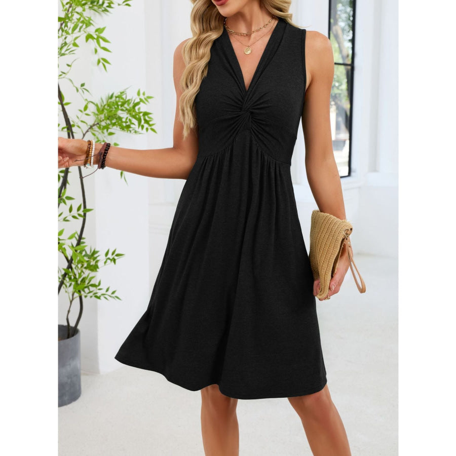 Sleeveless Twist Knot Front Casual Dress Black / S Apparel and Accessories