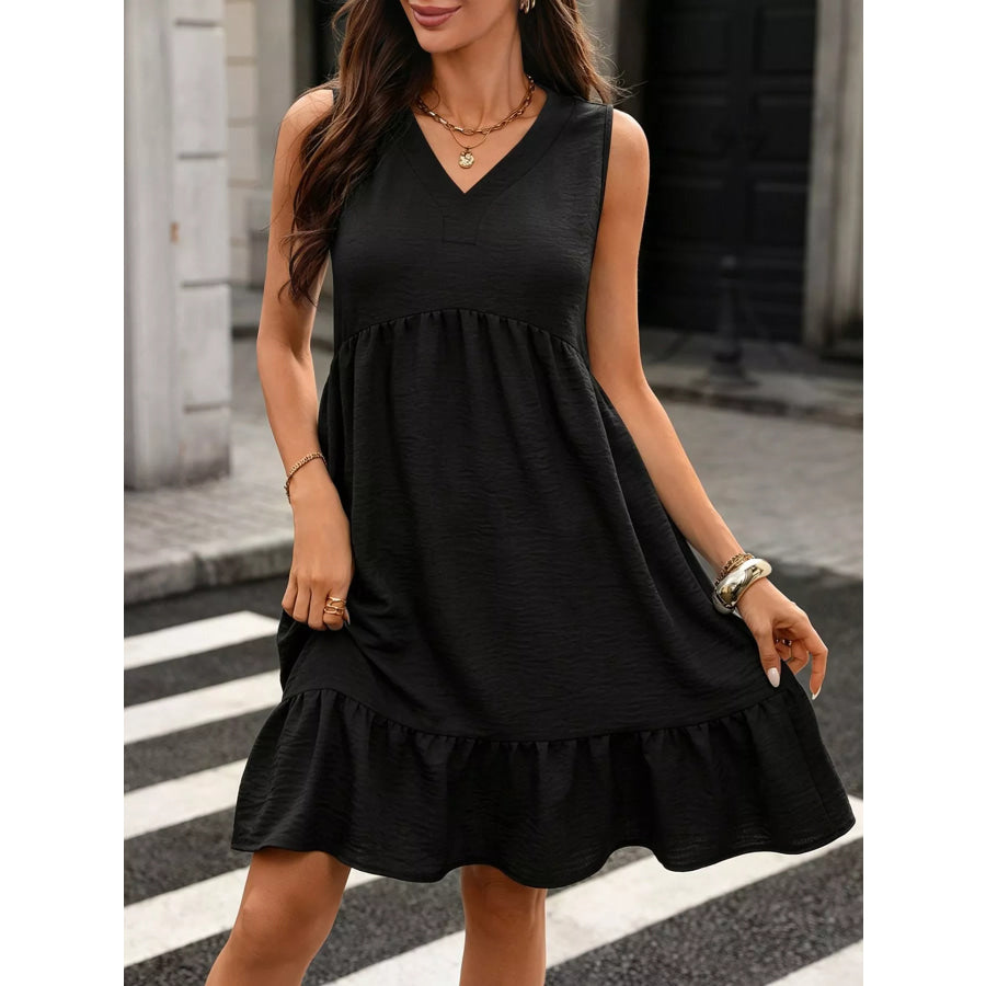 Sleeveless V-Neck Ruffle Hem Casual Dress Apparel and Accessories