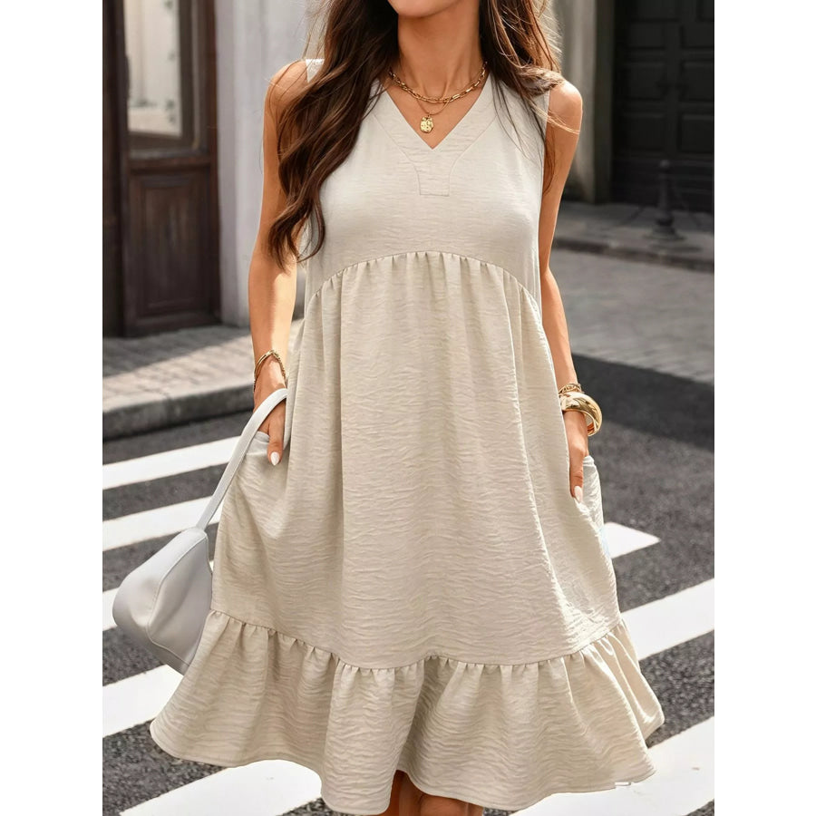 Sleeveless V-Neck Ruffle Hem Casual Dress Apparel and Accessories