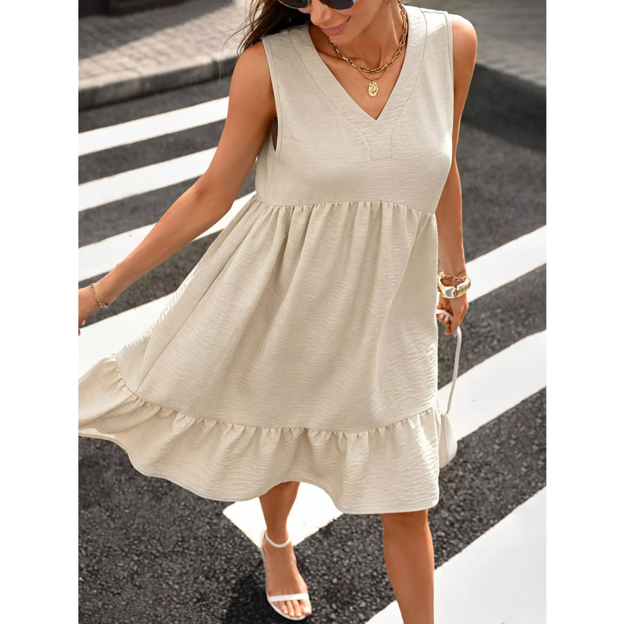 Sleeveless V-Neck Ruffle Hem Casual Dress Apparel and Accessories