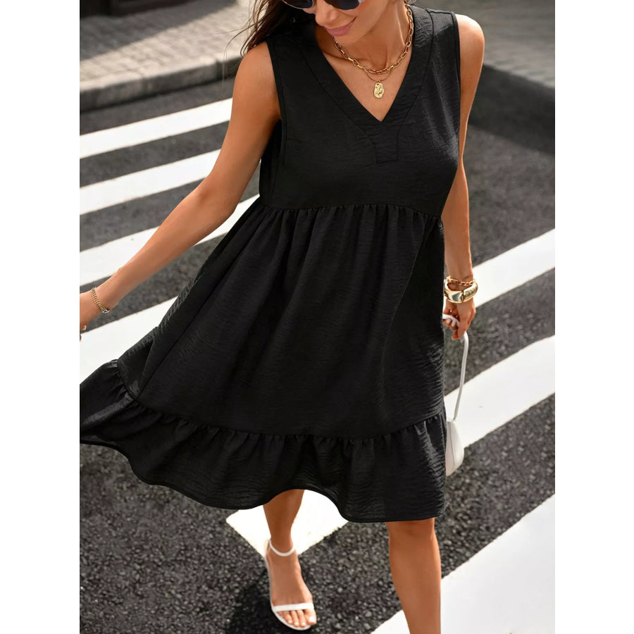 Sleeveless V-Neck Ruffle Hem Casual Dress Apparel and Accessories