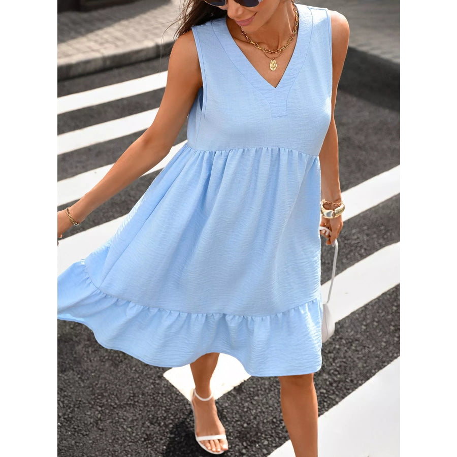 Sleeveless V-Neck Ruffle Hem Casual Dress Apparel and Accessories