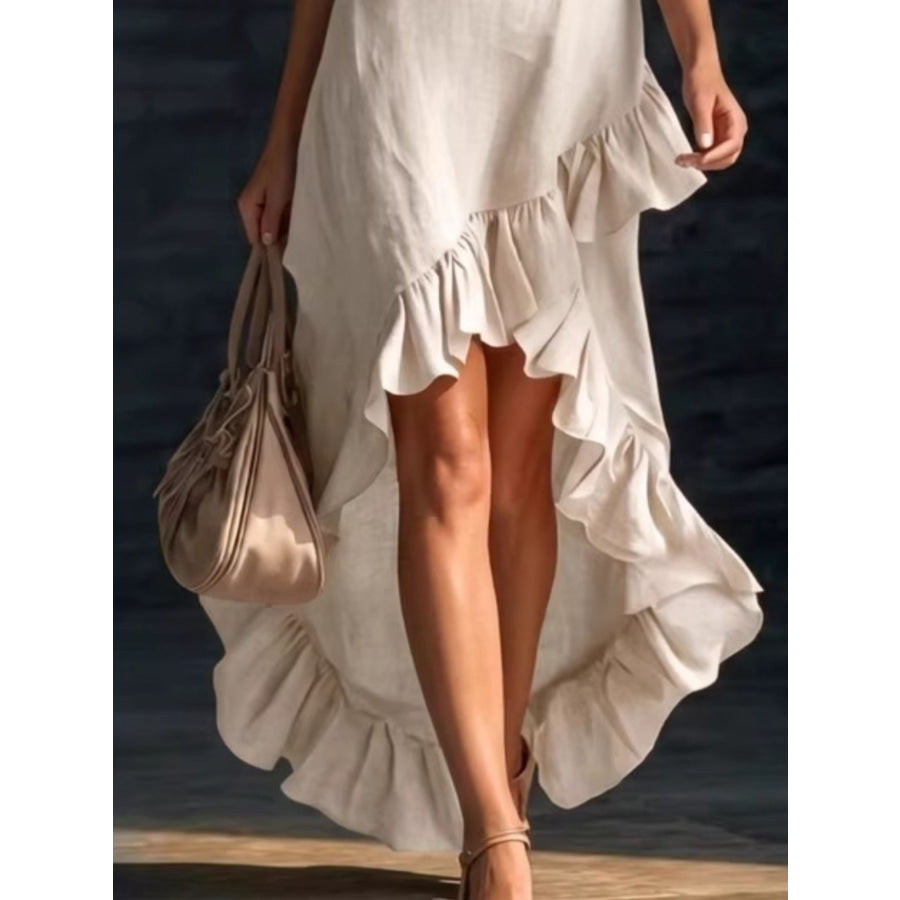 Sleeveless V-Neck Ruffle Hem High-Low Dress Apparel and Accessories