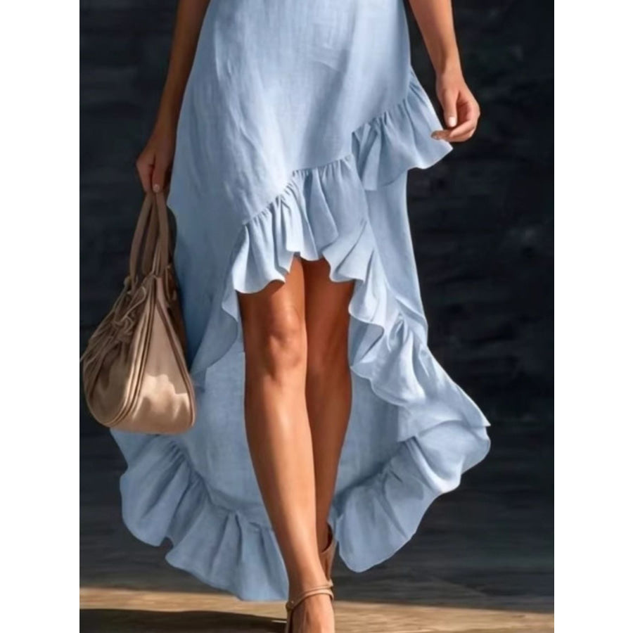 Sleeveless V-Neck Ruffle Hem High-Low Dress Apparel and Accessories