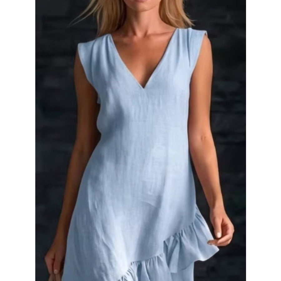 Sleeveless V-Neck Ruffle Hem High-Low Dress Apparel and Accessories