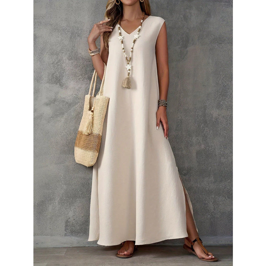 Sleeveless V-Neck Side-Slit Maxi Dress Apparel and Accessories