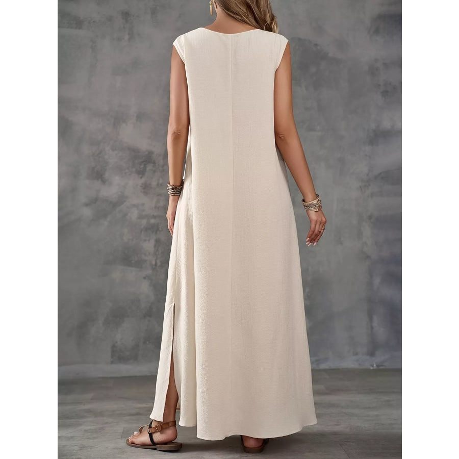 Sleeveless V-Neck Side-Slit Maxi Dress Apparel and Accessories