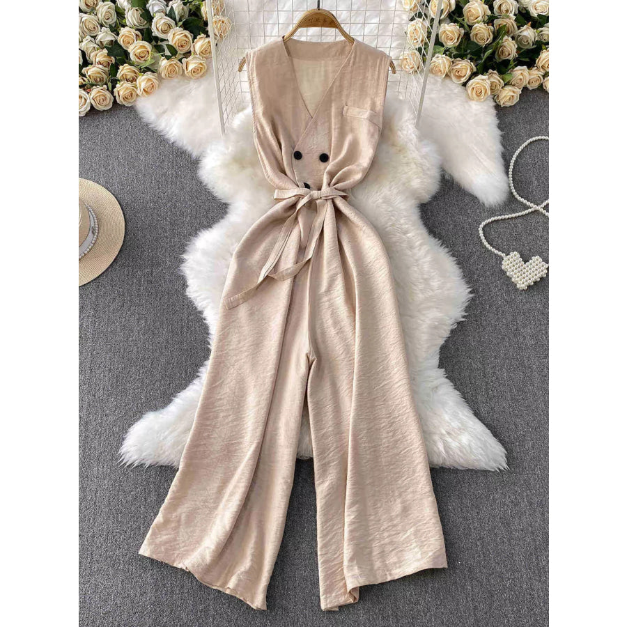 Sleeveless Wide Leg Jumpsuit Apricot / One Size Apparel and Accessories