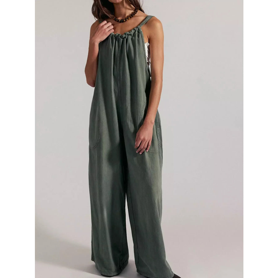 Sleeveless Wide-Leg Jumpsuit Army Green / S Apparel and Accessories