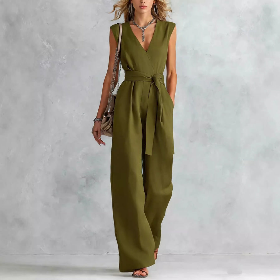 Sleeveless Wide Leg Jumpsuit Army Green / S Apparel and Accessories