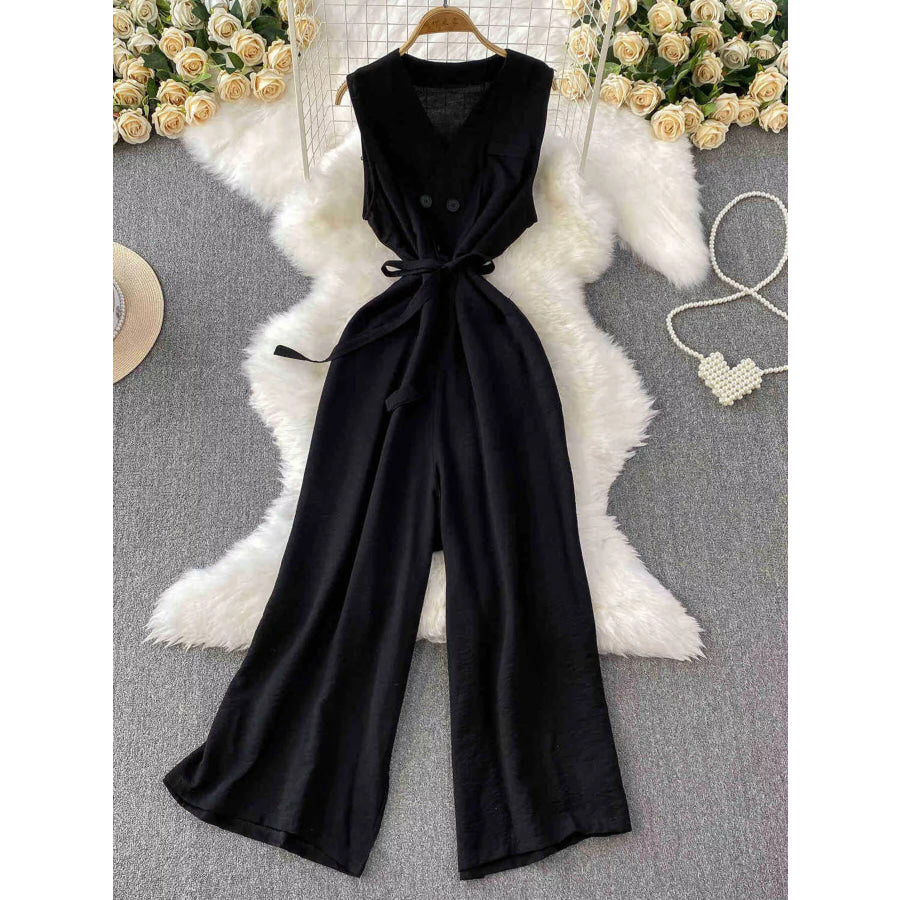 Sleeveless Wide Leg Jumpsuit Black / One Size Apparel and Accessories