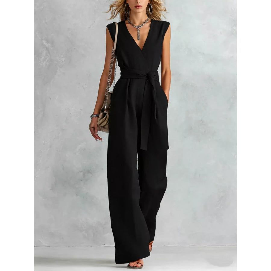 Sleeveless Wide Leg Jumpsuit Black / S Apparel and Accessories
