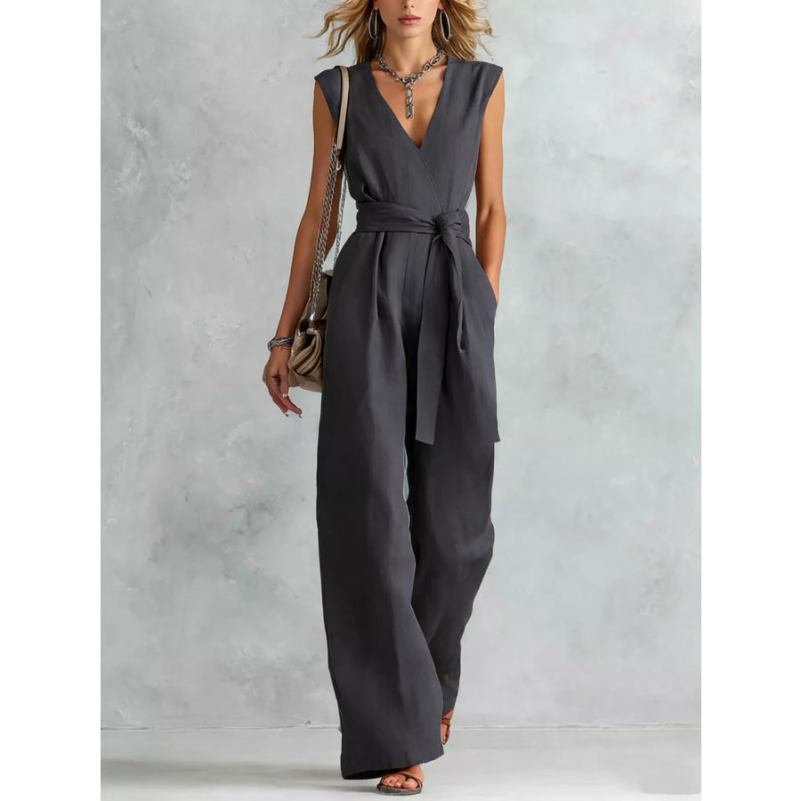 Sleeveless Wide Leg Jumpsuit Dark Gray / S Apparel and Accessories