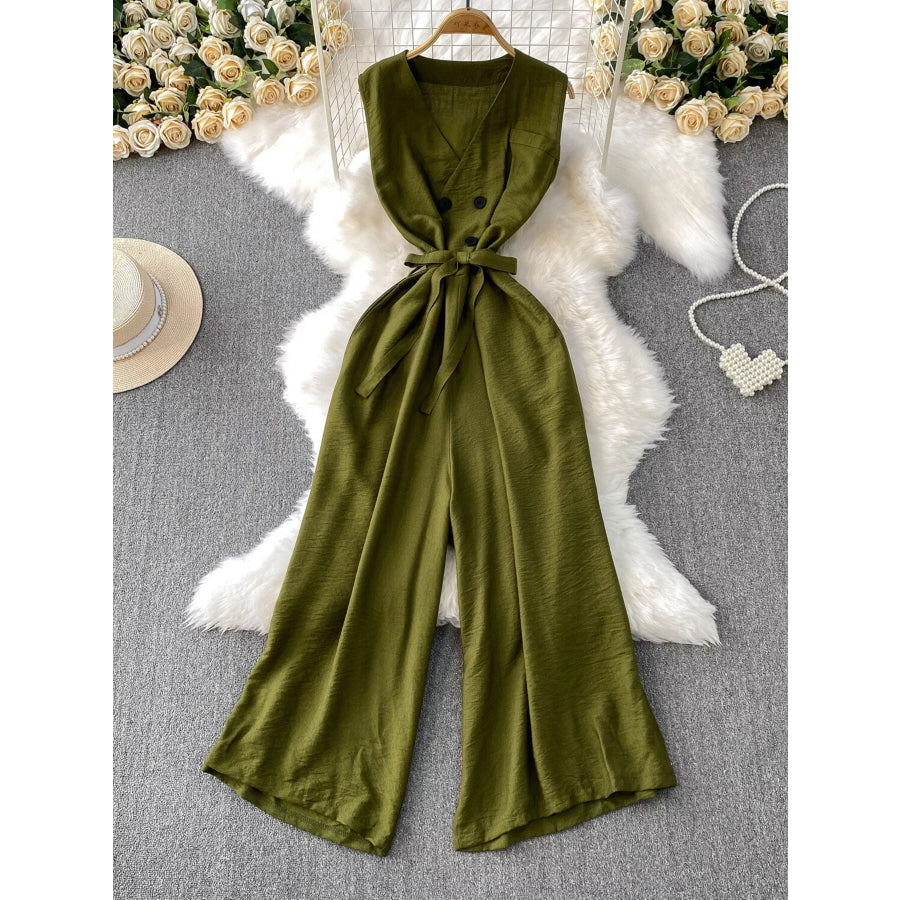 Sleeveless Wide Leg Jumpsuit Green / One Size Apparel and Accessories