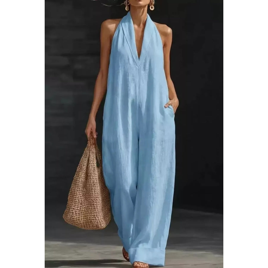 Sleeveless Wide Leg Jumpsuit Light Blue / S Apparel and Accessories
