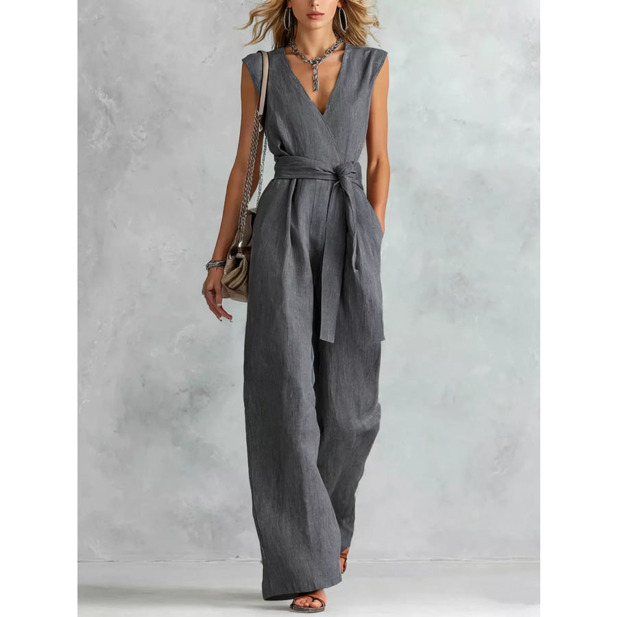 Sleeveless Wide Leg Jumpsuit Light Gray / S Apparel and Accessories