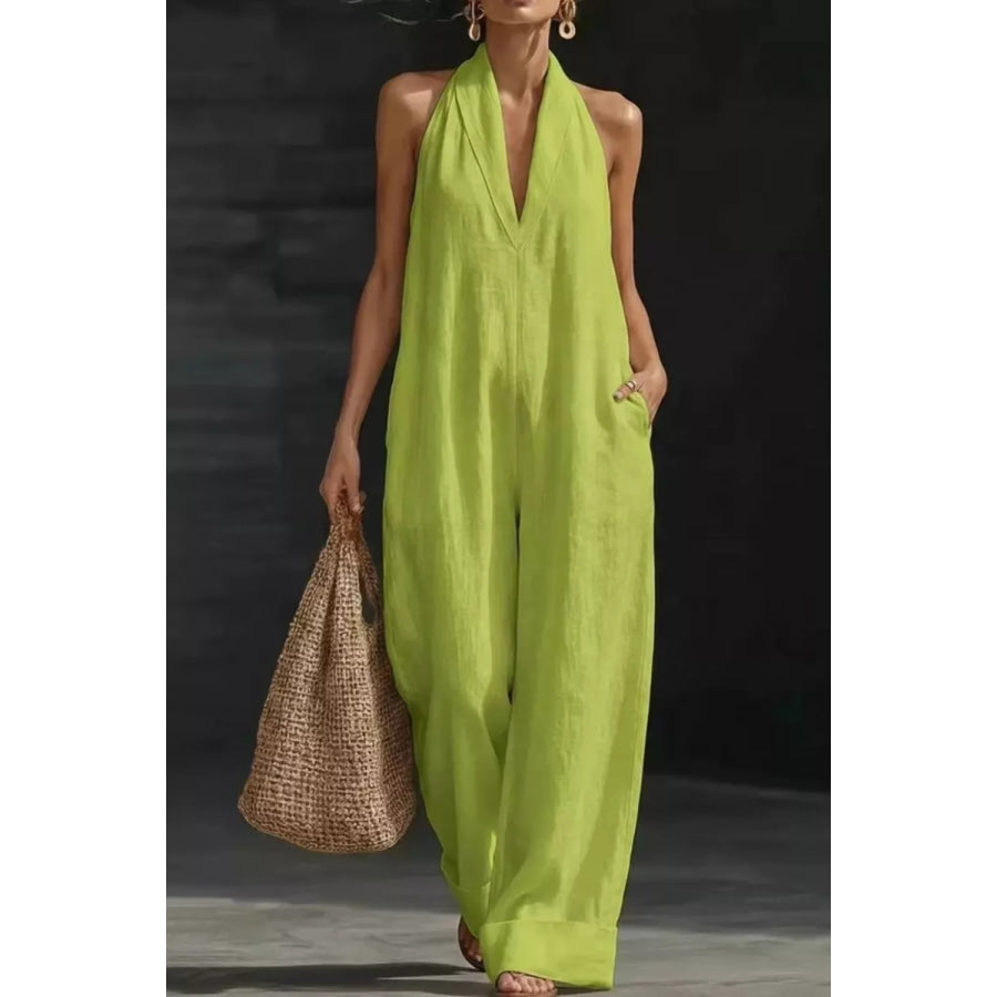Sleeveless Wide Leg Jumpsuit Lime / S Apparel and Accessories
