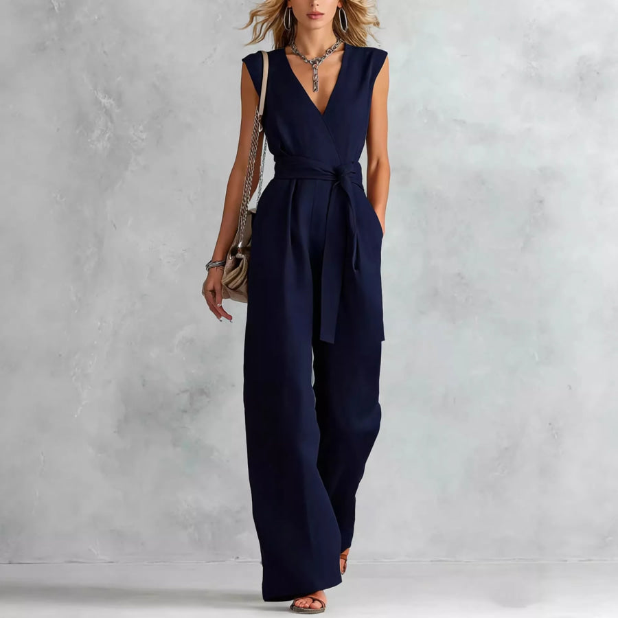 Sleeveless Wide Leg Jumpsuit Navy / S Apparel and Accessories